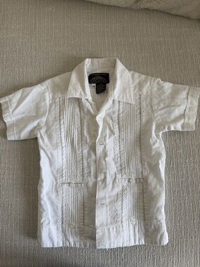 Boy White Linen Guayabera Shirt 4T